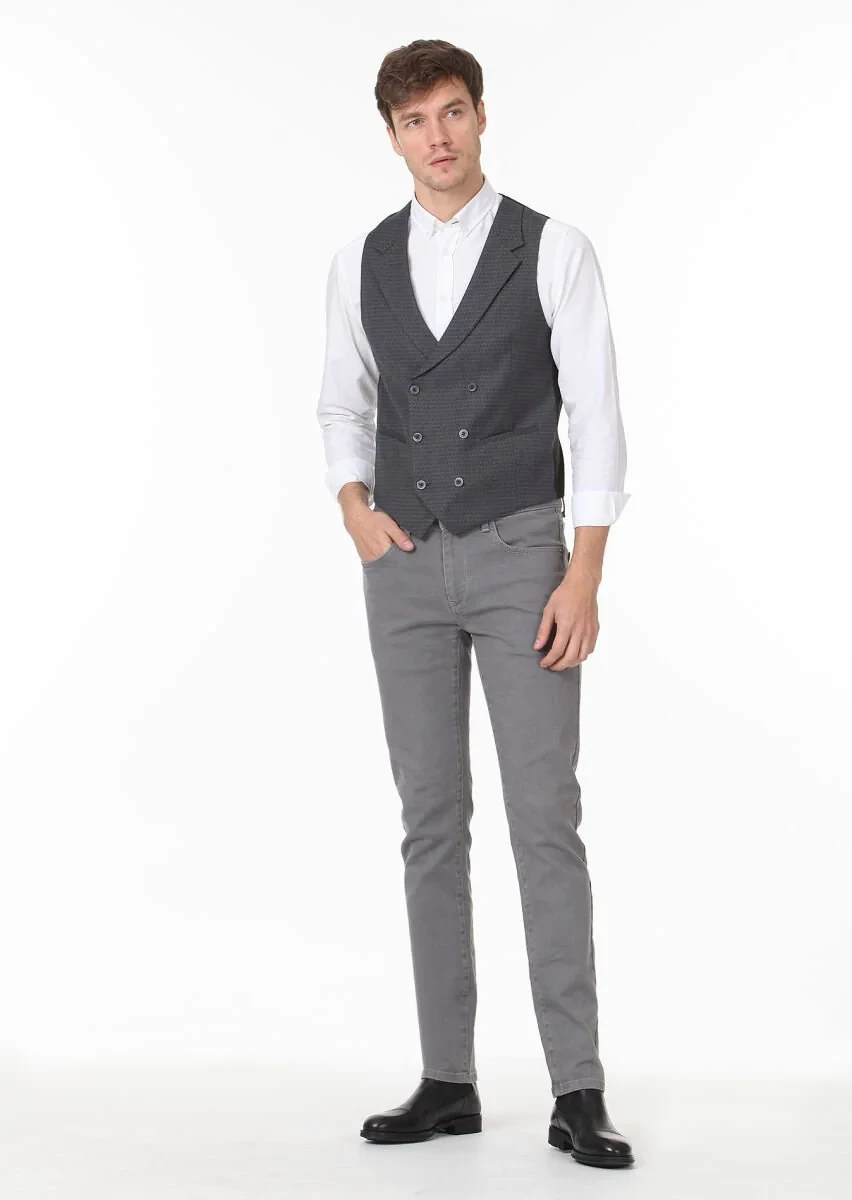 Antrasit Baskılı Casual Yelek - 3