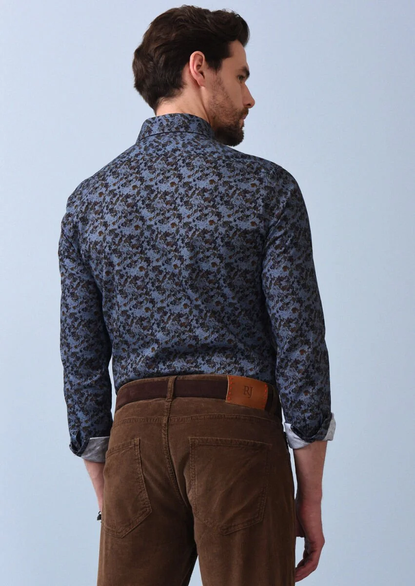 Antrasit Baskılı Slim Fit Dokuma Casual %100 Pamuk Gömlek - 5