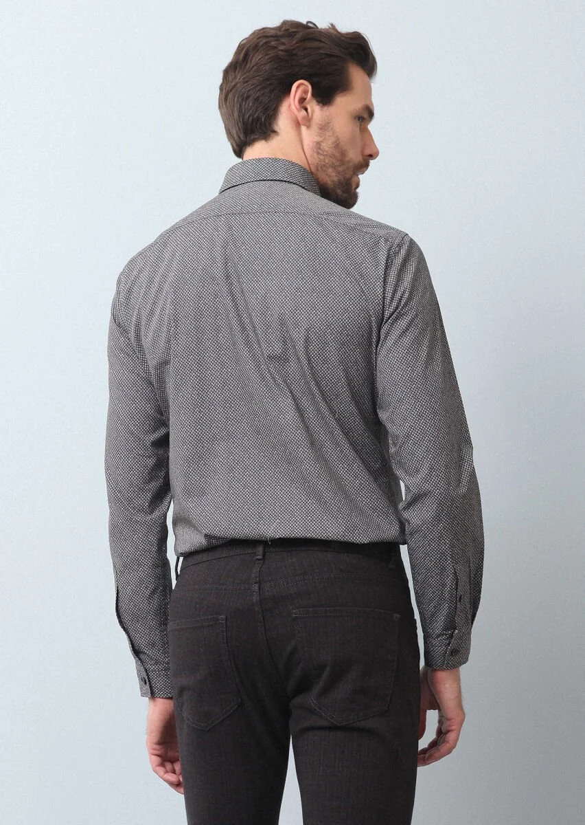 Antrasit Baskılı Slim Fit Dokuma Casual %100 Pamuk Gömlek - 5