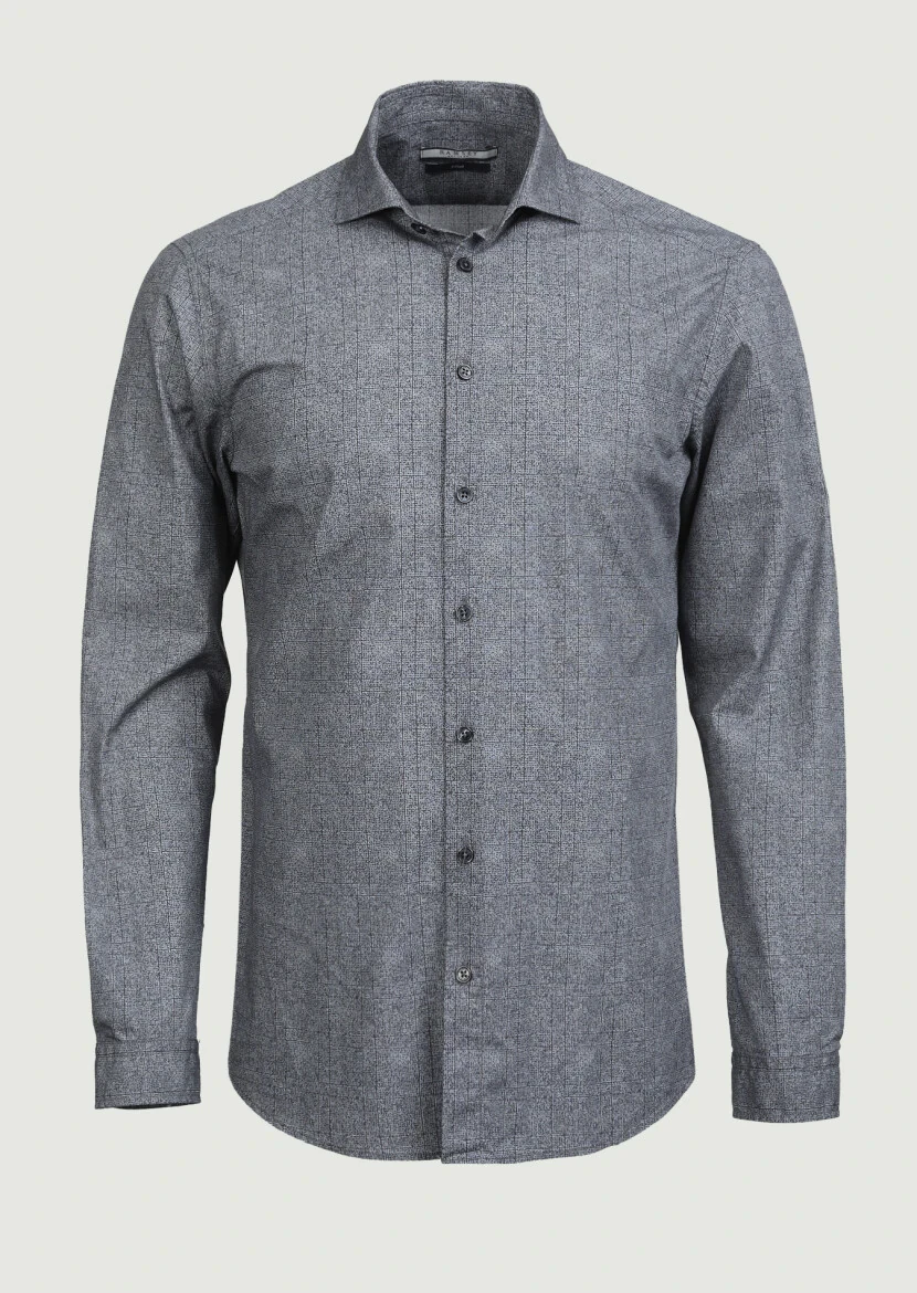 Antrasit Baskılı Slim Fit Dokuma Casual %100 Pamuk Gömlek - 6