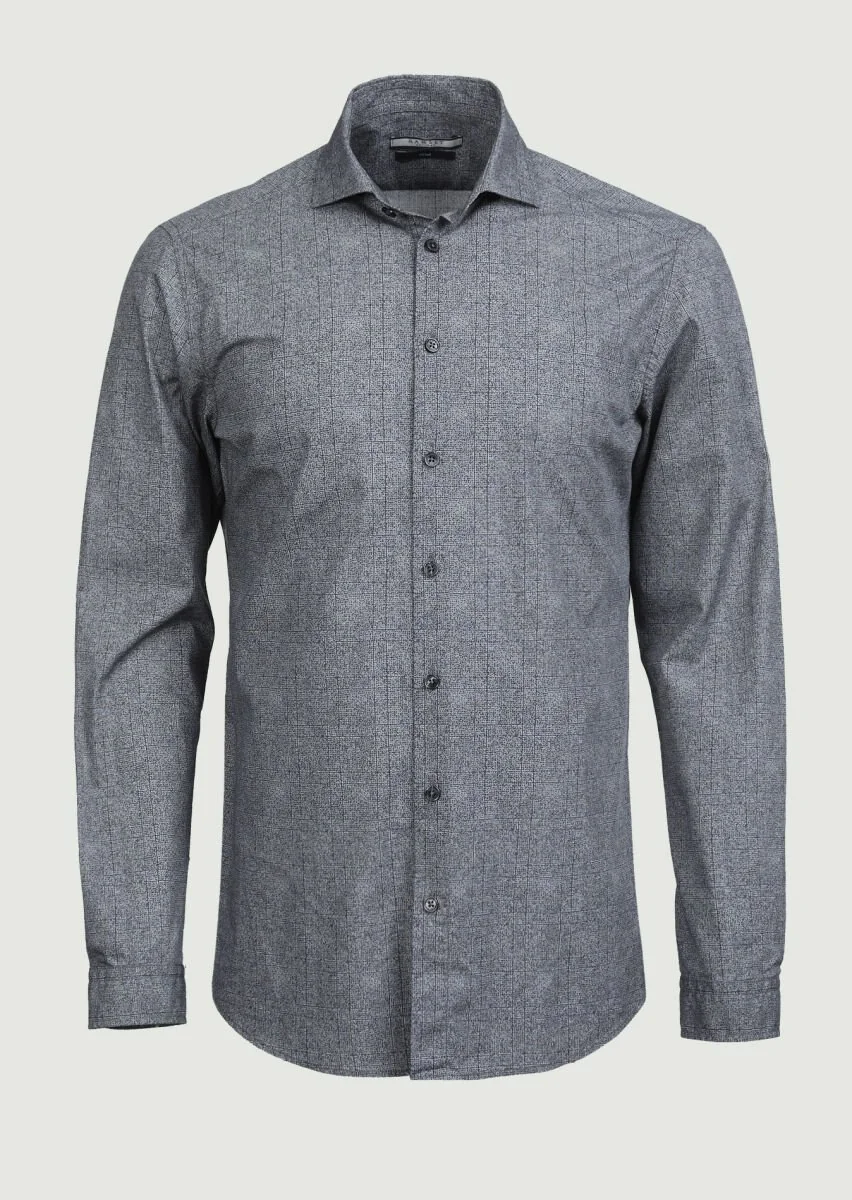Antrasit Baskılı Slim Fit Dokuma Casual %100 Pamuk Gömlek - 6