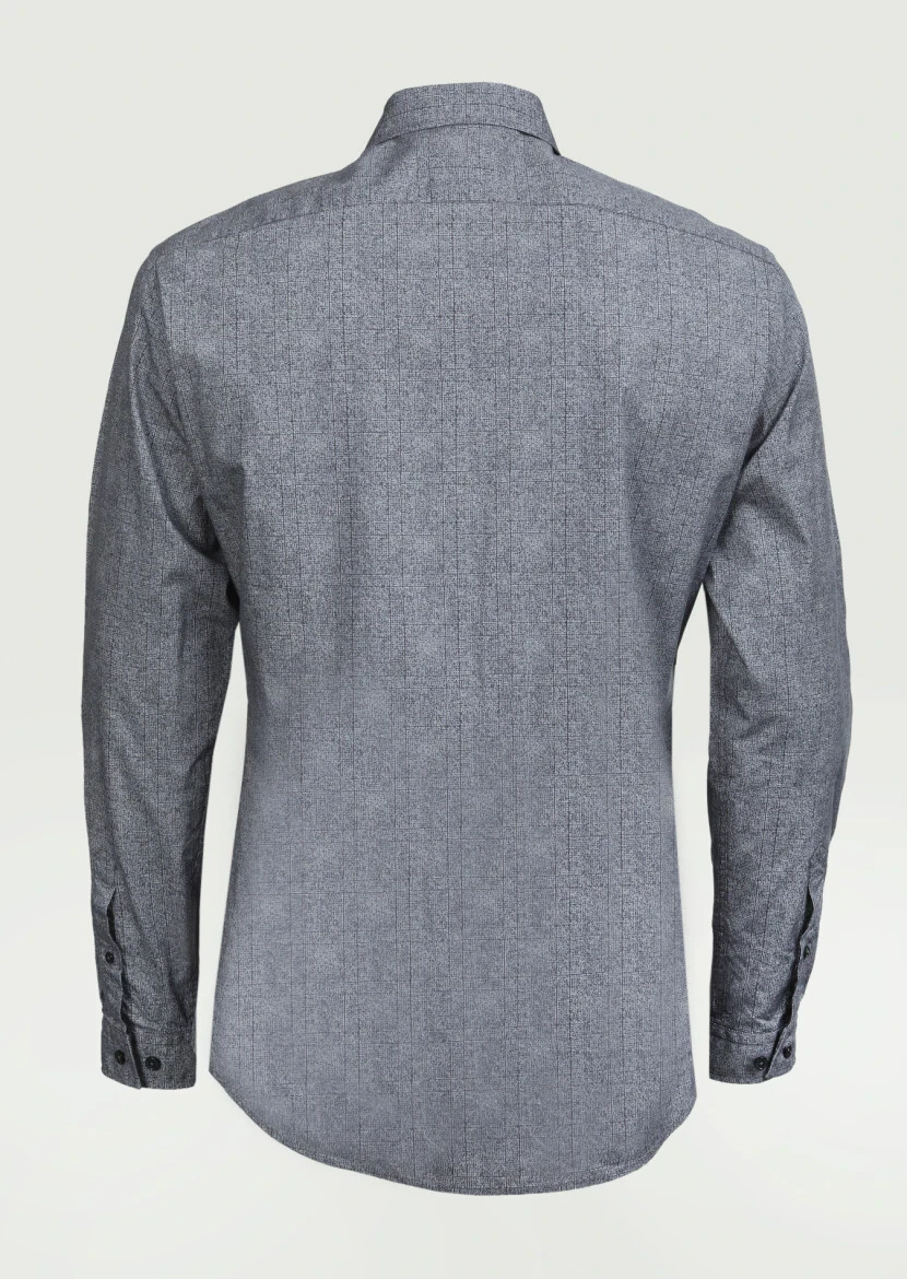 Antrasit Baskılı Slim Fit Dokuma Casual %100 Pamuk Gömlek - 7