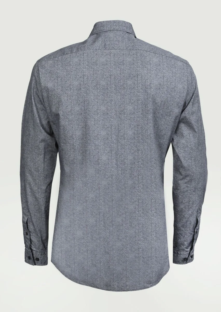Antrasit Baskılı Slim Fit Dokuma Casual %100 Pamuk Gömlek - 7