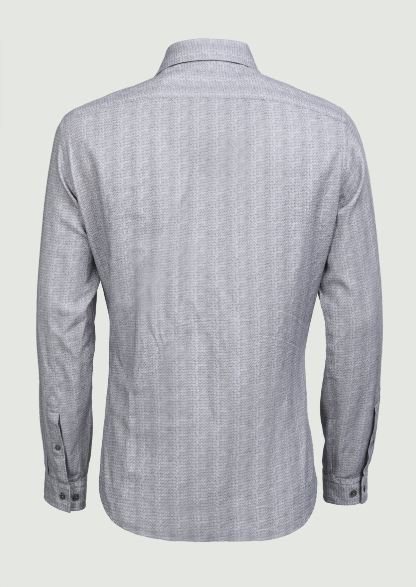 Antrasit Baskılı Slim Fit Uzun Dokuma Casual %100 Pamuk Gömlek - 6