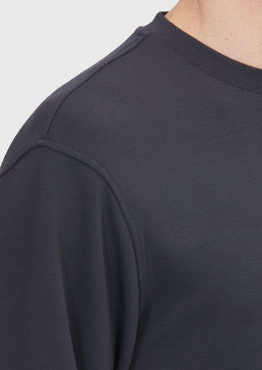 Antrasit Bisiklet Yaka Düz Sweatshırt - 5