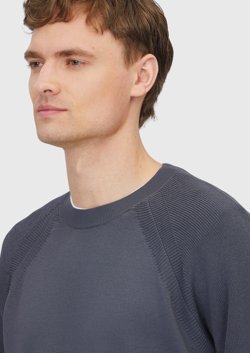 Antrasit Bisiklet Yaka Jakarlı Triko Kazak - 4