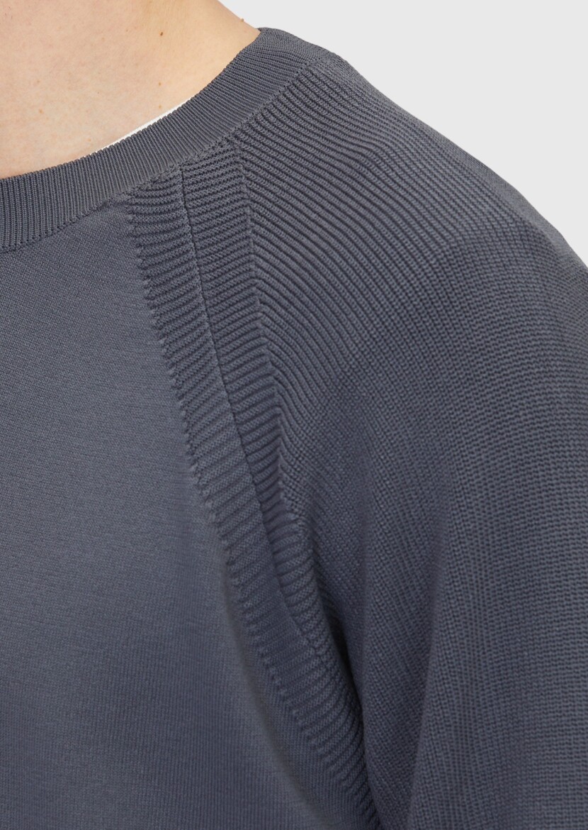 Antrasit Bisiklet Yaka Jakarlı Triko Kazak - 5