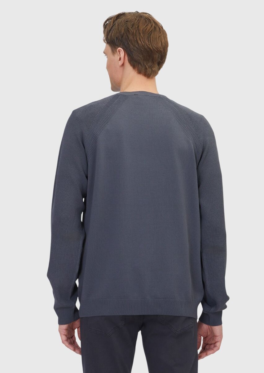 Antrasit Bisiklet Yaka Jakarlı Triko Kazak - 6