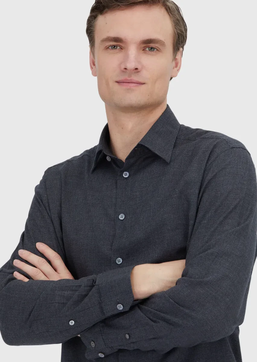 Antrasit Casual Fit Dokuma Casual %100 Pamuk Gömlek - 1