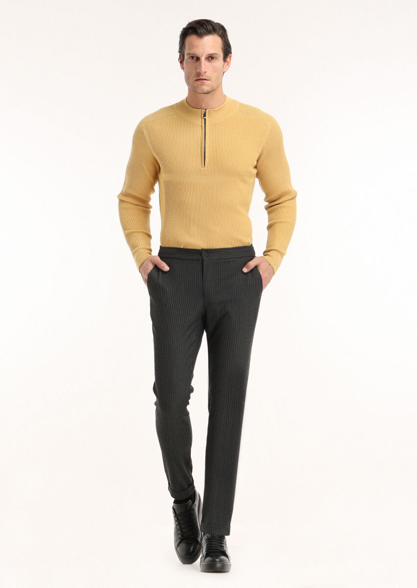 Antrasit Çizgili Dokuma Jogging Fit Casual Pantolon - 1