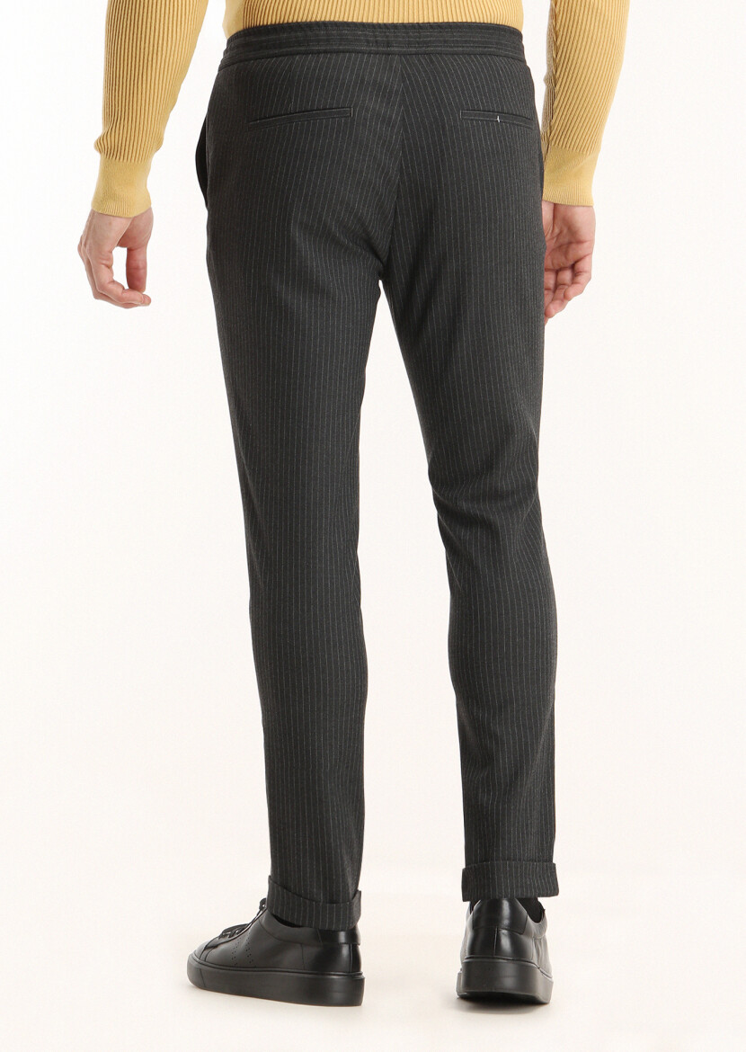 Antrasit Çizgili Dokuma Jogging Fit Casual Pantolon 