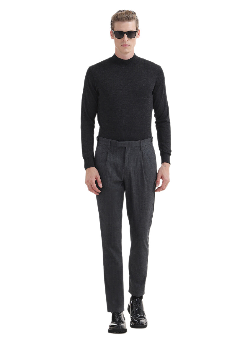 Antrasit Çizgili Dokuma Regular Fit Casual Pantolon 