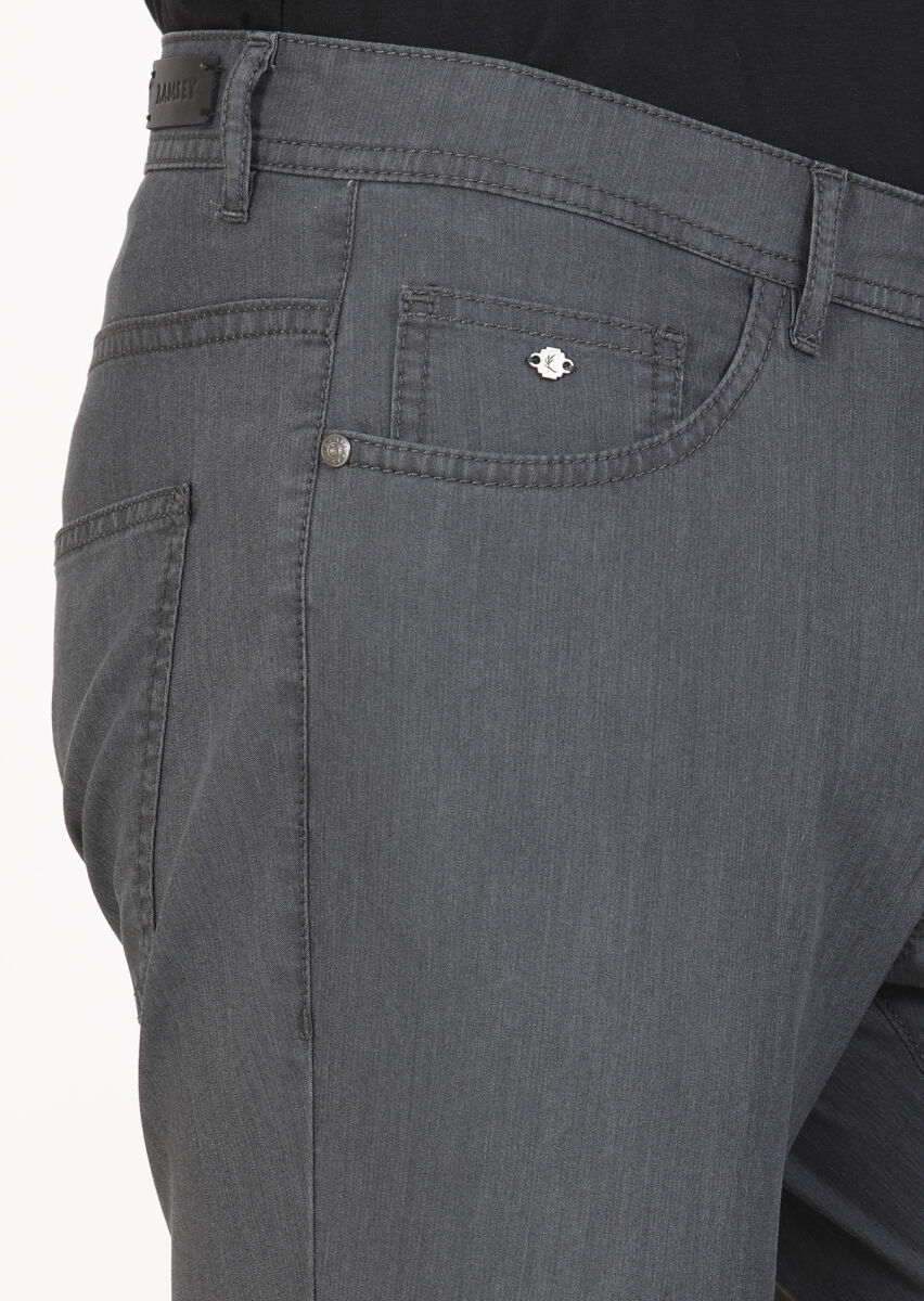 Antrasit Çizgili Dokuma Slim Fit Casual Pantolon - 3
