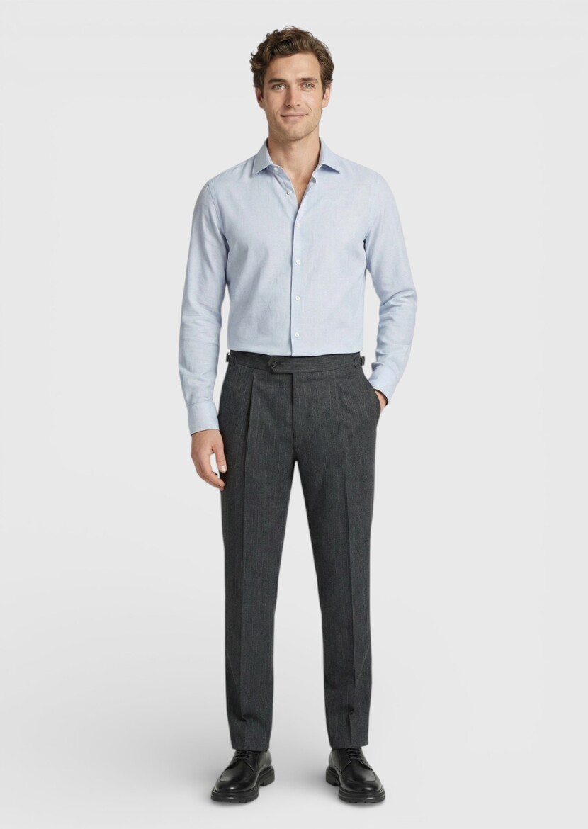 Antrasit Çizgili Dokuma Slim Fit Casual Yün Karışımlı Pantolon - RAMSEY