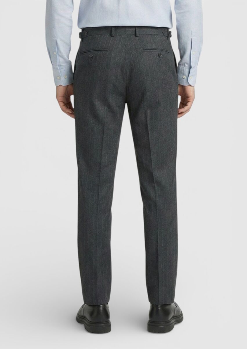 Antrasit Çizgili Dokuma Slim Fit Casual Yün Karışımlı Pantolon - 4