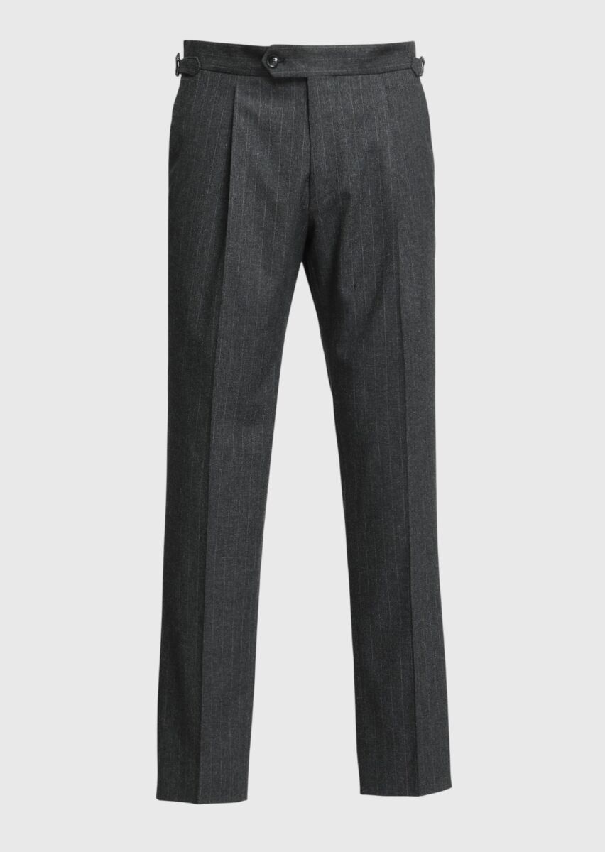 Antrasit Çizgili Dokuma Slim Fit Casual Yün Karışımlı Pantolon - 5