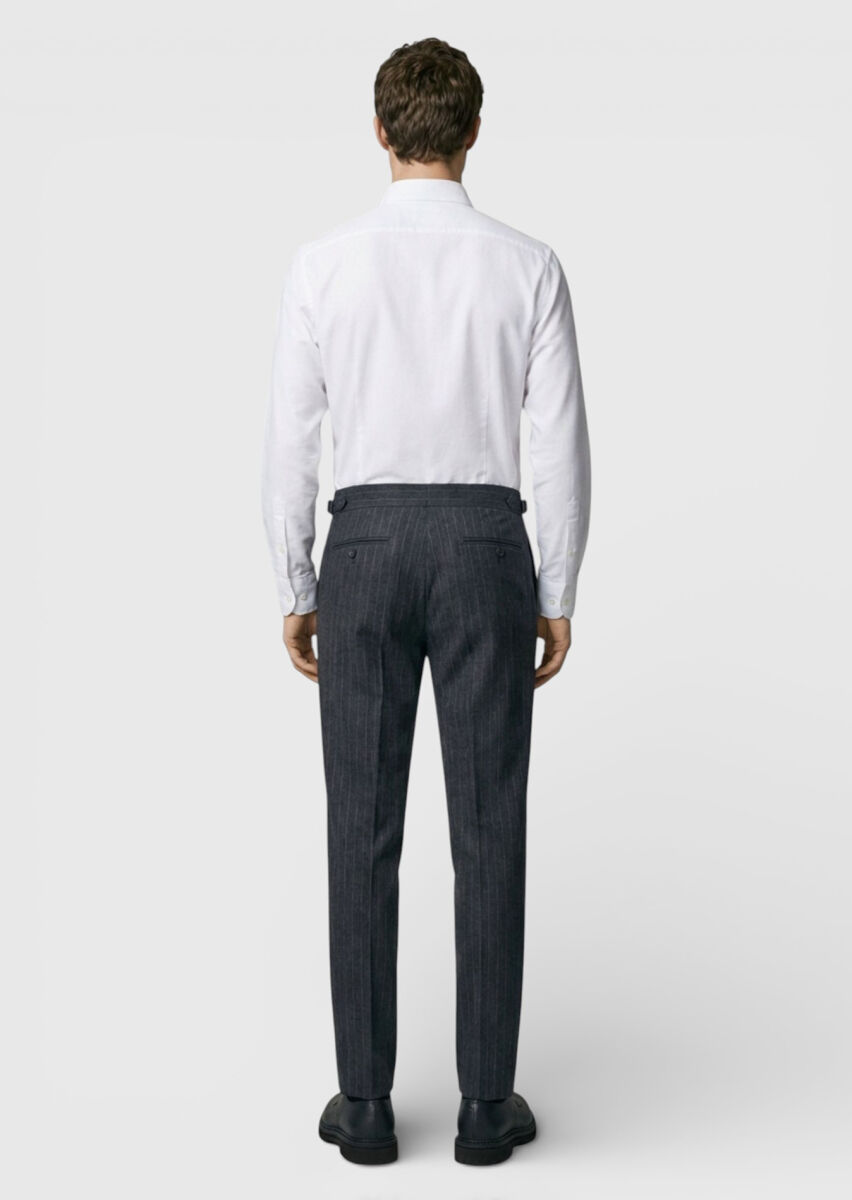 Antrasit Çizgili Dokuma Slim Fit Casual Yün Karışımlı Pantolon - 4