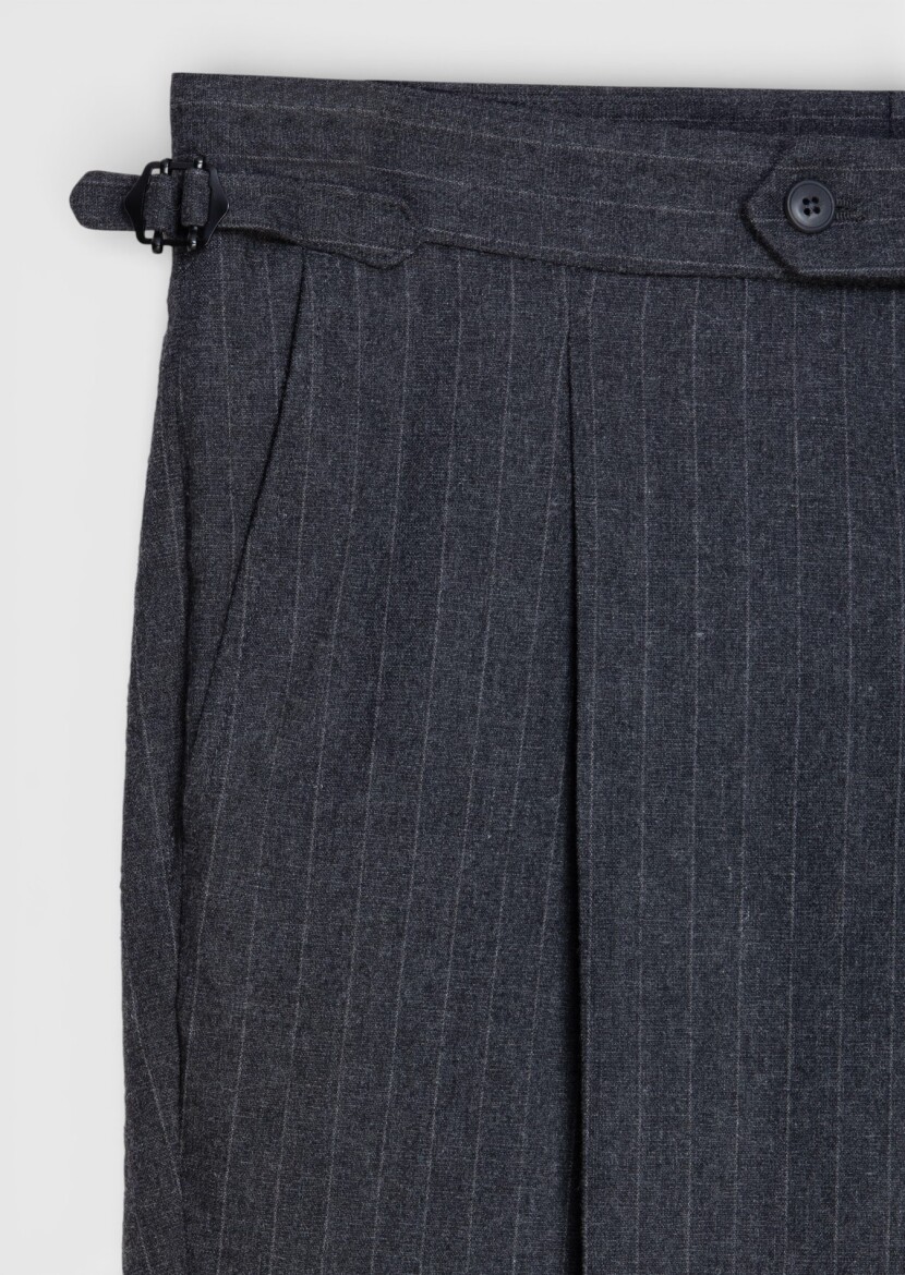 Antrasit Çizgili Dokuma Slim Fit Casual Yün Karışımlı Pantolon - 6