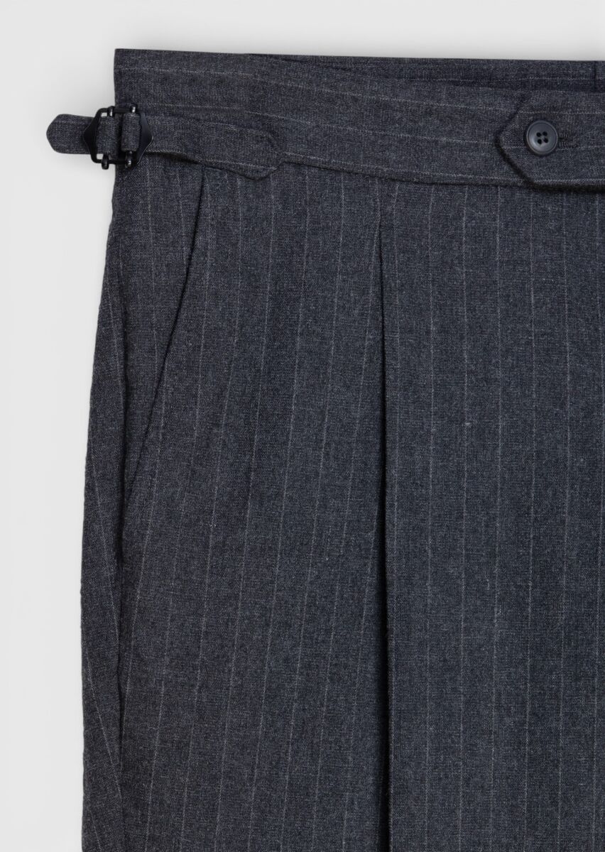 Antrasit Çizgili Dokuma Slim Fit Casual Yün Karışımlı Pantolon - 6