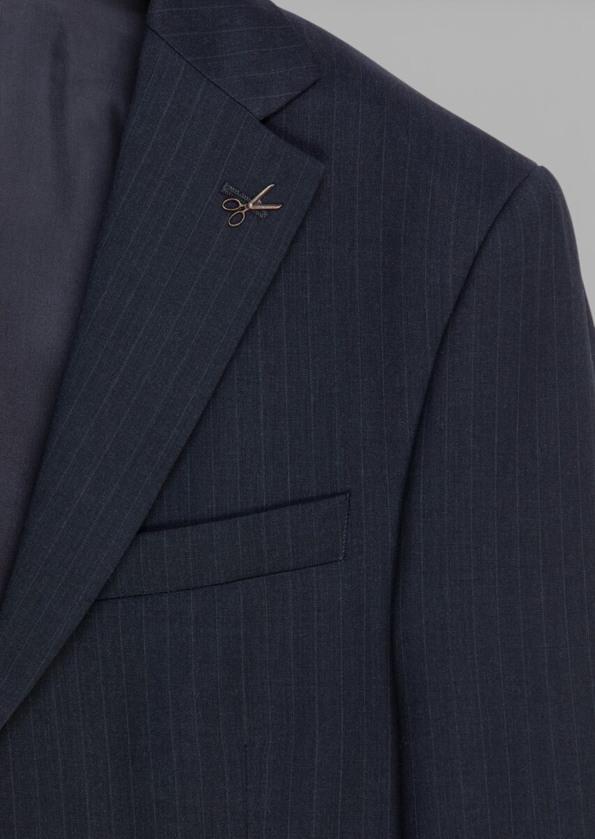 Antrasit Çizgili Modern Fit %100 Yün Takım Elbise - 6