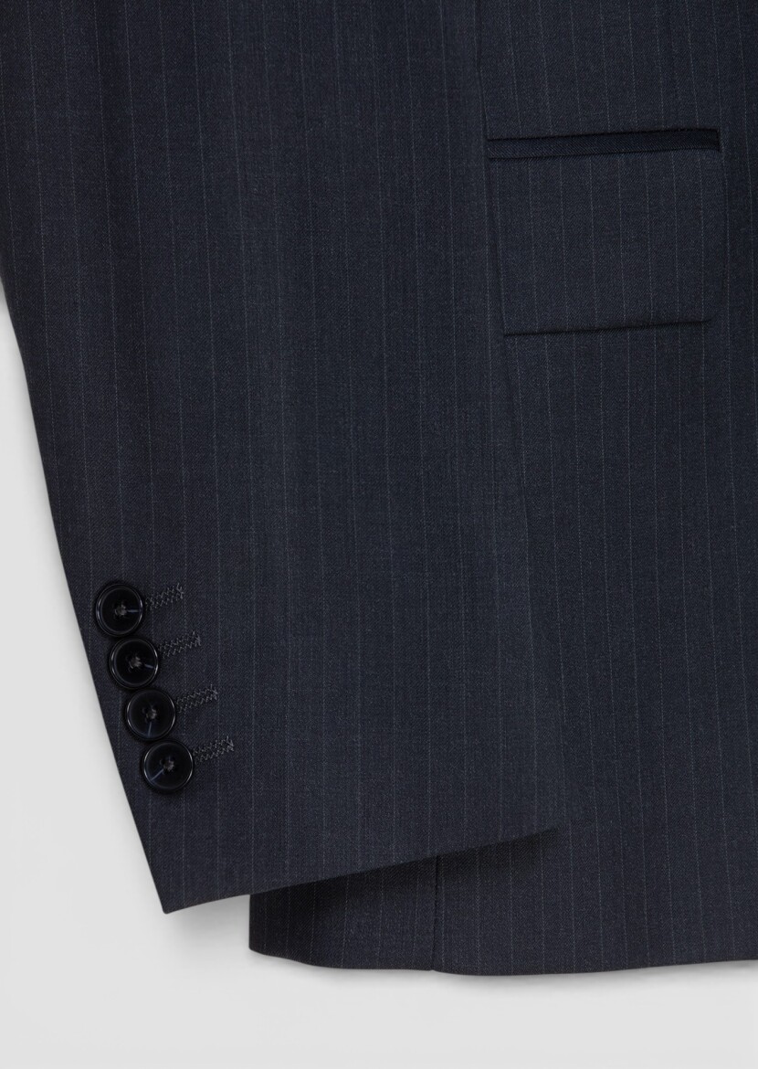 Antrasit Çizgili Modern Fit %100 Yün Takım Elbise - 7