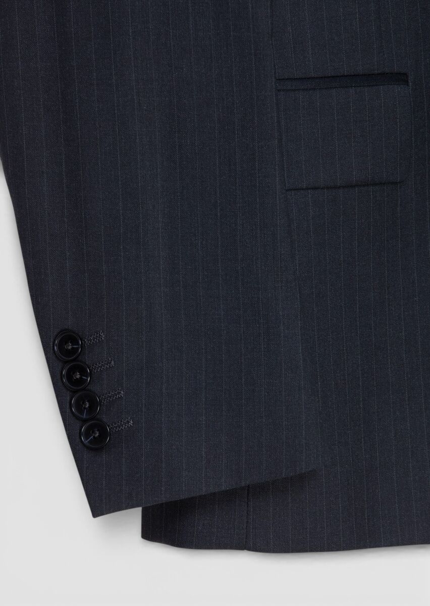 Antrasit Çizgili Modern Fit %100 Yün Takım Elbise - 7