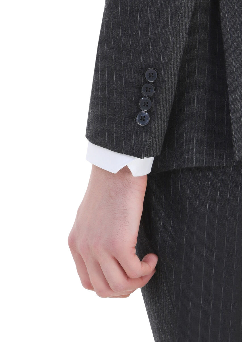 Antrasit Çizgili Modern Fit Yün Karışımlı Takım Elbise - 7