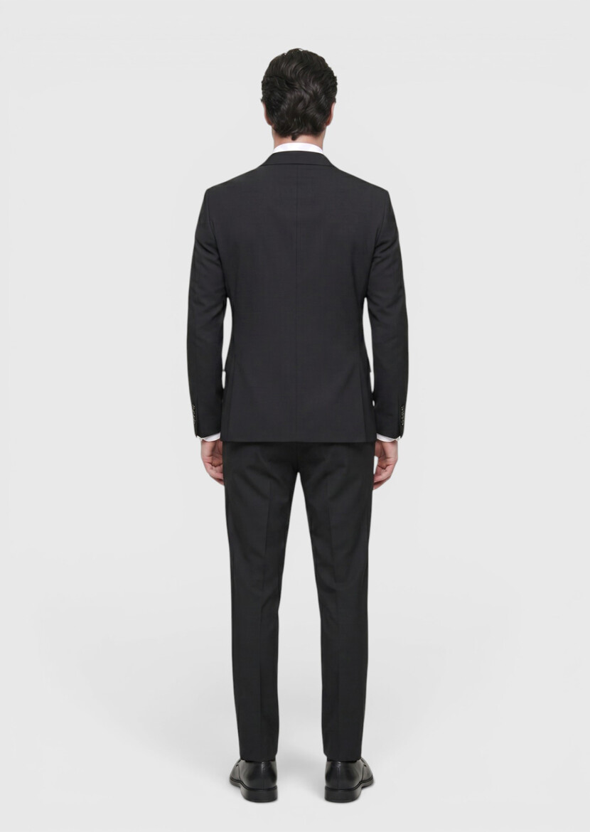 Antrasit Çizgili Modern Fit Yün Karışımlı Takım Elbise - 4