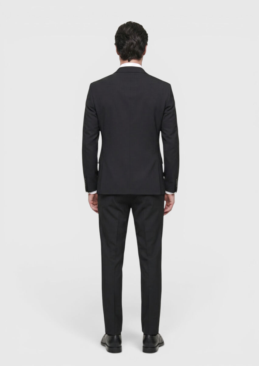 Antrasit Çizgili Modern Fit Yün Karışımlı Takım Elbise - 4