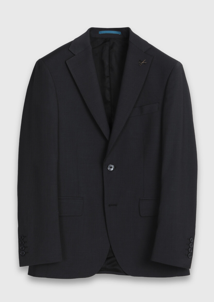 Antrasit Çizgili Modern Fit Yün Karışımlı Takım Elbise - 5