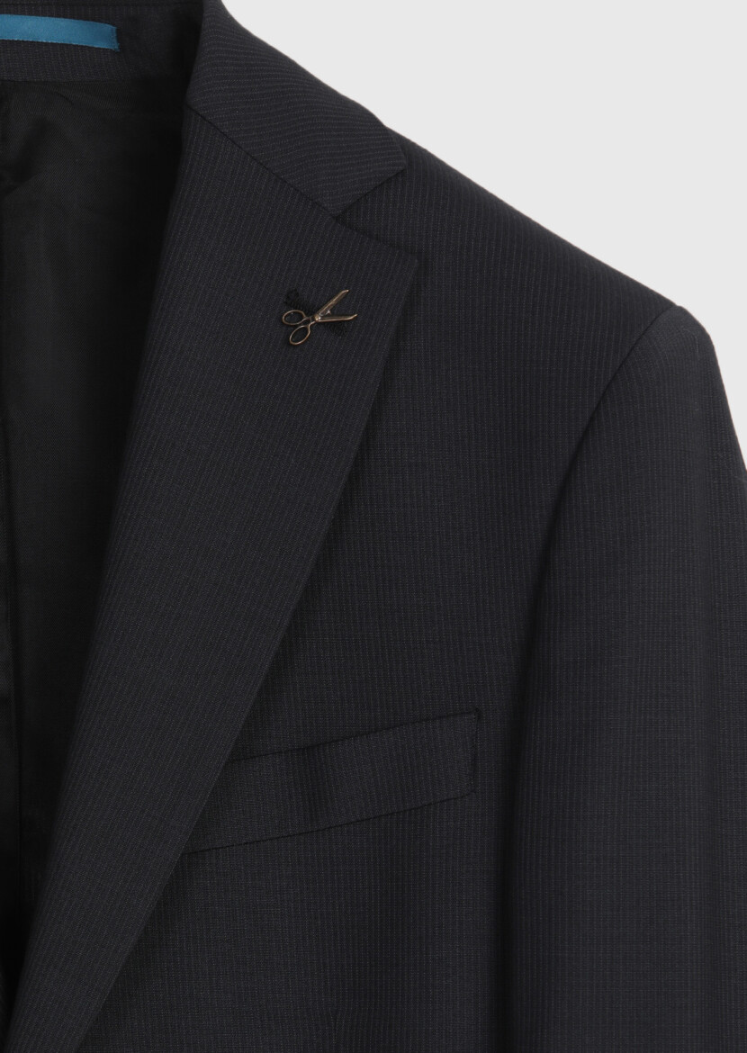 Antrasit Çizgili Modern Fit Yün Karışımlı Takım Elbise - 7