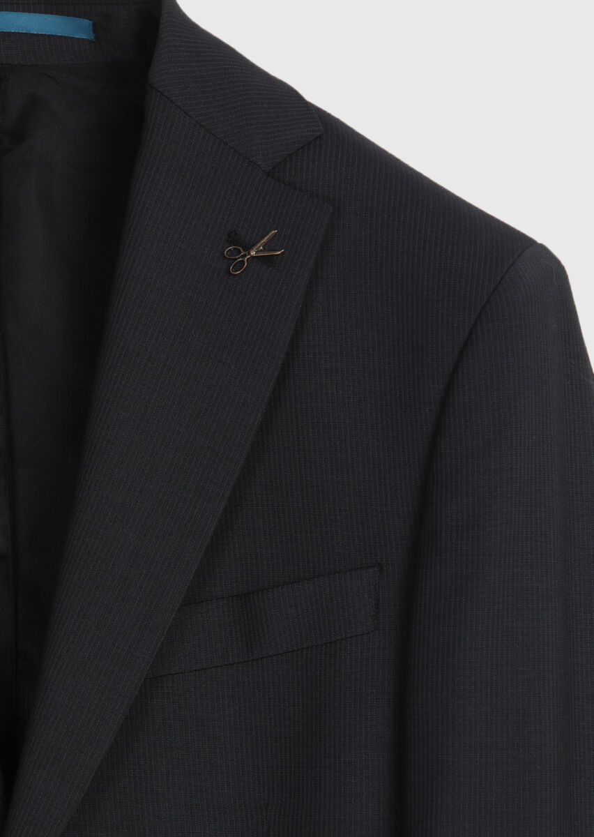 Antrasit Çizgili Modern Fit Yün Karışımlı Takım Elbise - 7