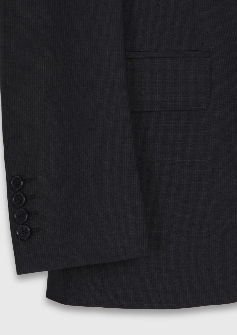 Antrasit Çizgili Modern Fit Yün Karışımlı Takım Elbise - 8