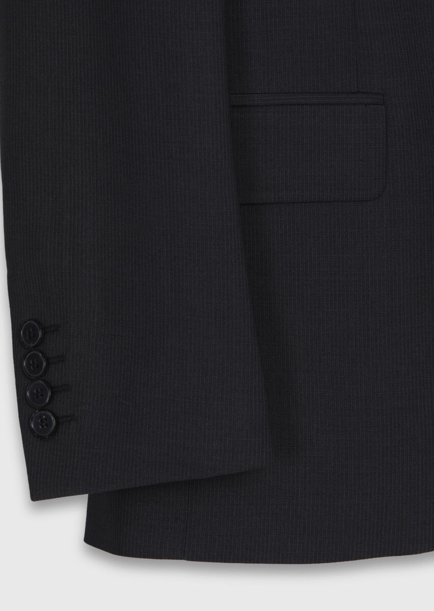 Antrasit Çizgili Modern Fit Yün Karışımlı Takım Elbise - 8