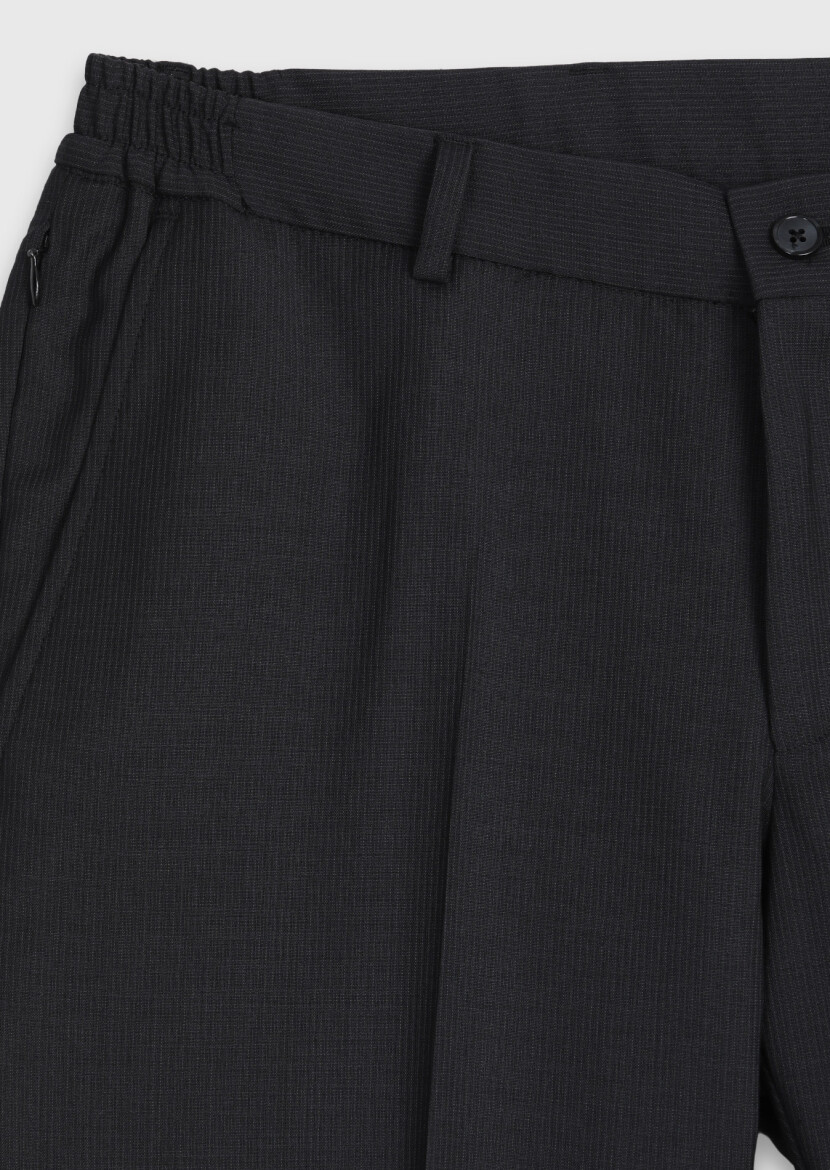 Antrasit Çizgili Modern Fit Yün Karışımlı Takım Elbise - 9