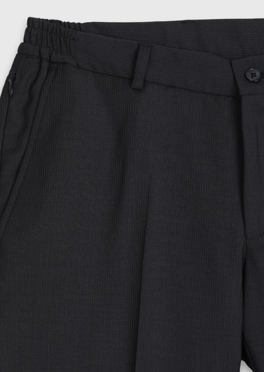 Antrasit Çizgili Modern Fit Yün Karışımlı Takım Elbise - 9
