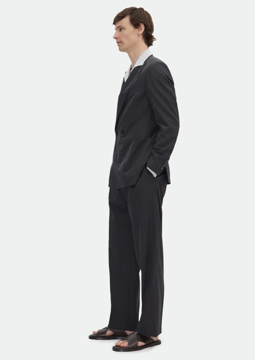 Antrasit Çizgili Oversize Fit İpek Karışımlı Takım Elbise - 3