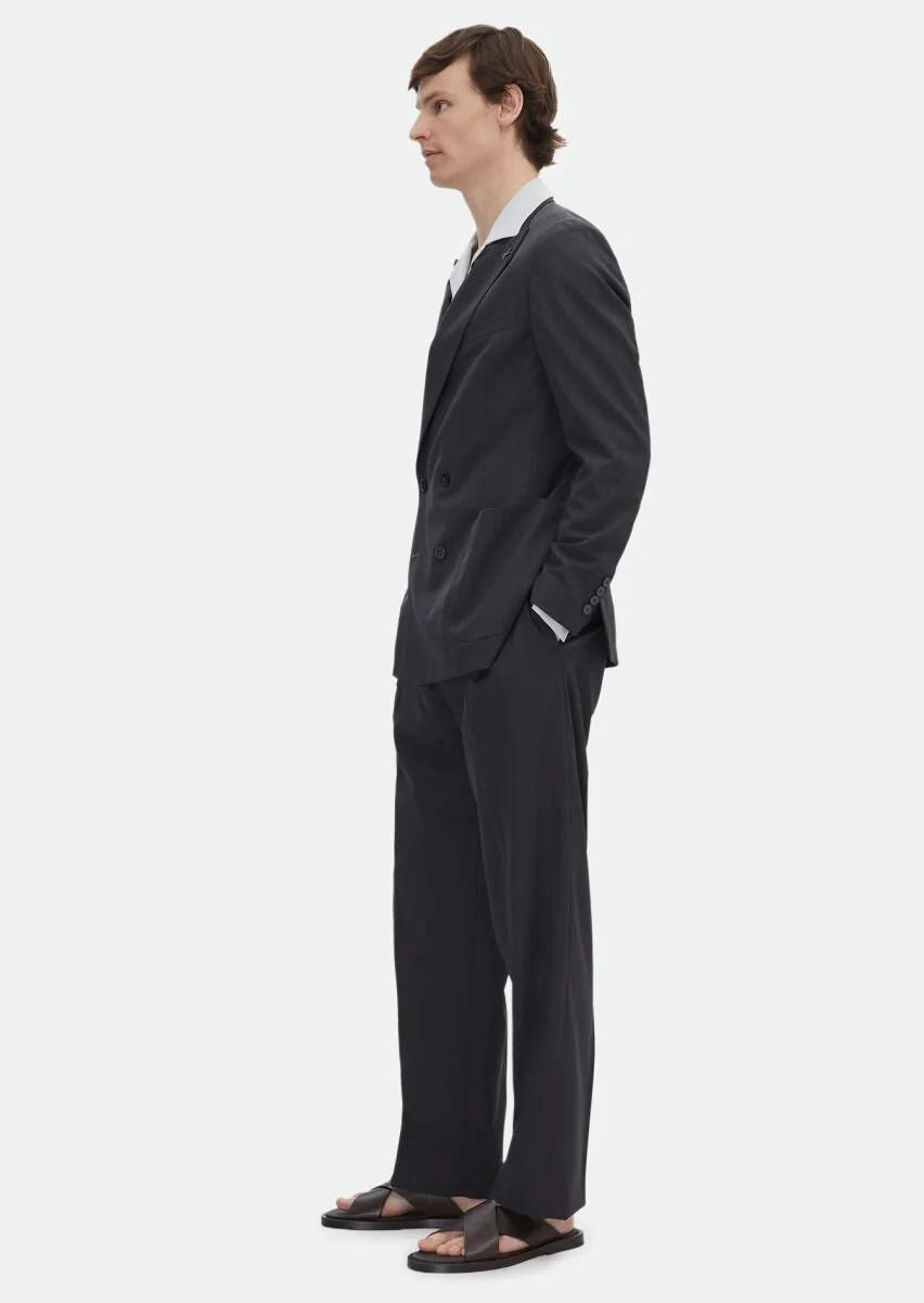 Antrasit Çizgili Oversize Fit İpek Karışımlı Takım Elbise - 3