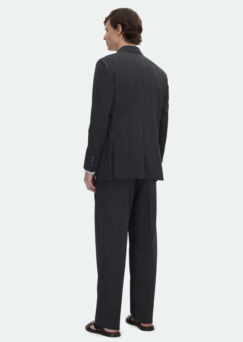 Antrasit Çizgili Oversize Fit İpek Karışımlı Takım Elbise - 6