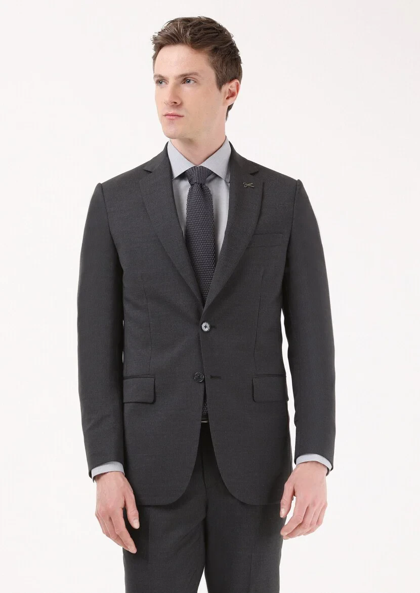 Antrasit Çizgili Thin&taller Slim Fit %100 Yün Takım Elbise - 1