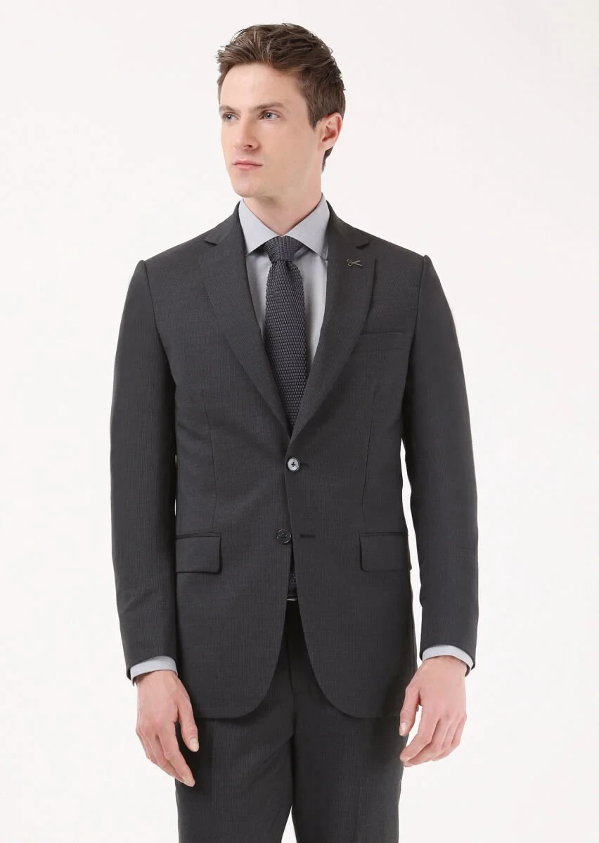 Antrasit Çizgili Thin&taller Slim Fit %100 Yün Takım Elbise - 1