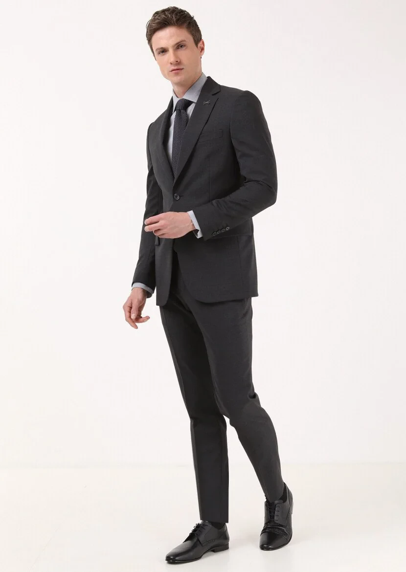 Antrasit Çizgili Thin&taller Slim Fit %100 Yün Takım Elbise - 3