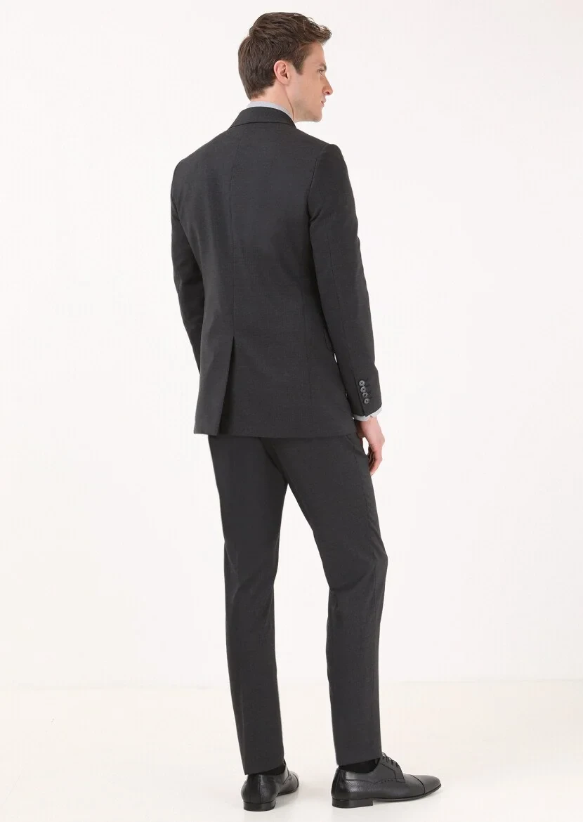 Antrasit Çizgili Thin&taller Slim Fit %100 Yün Takım Elbise - 5