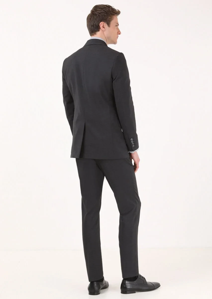 Antrasit Çizgili Thin&taller Slim Fit %100 Yün Takım Elbise - 5