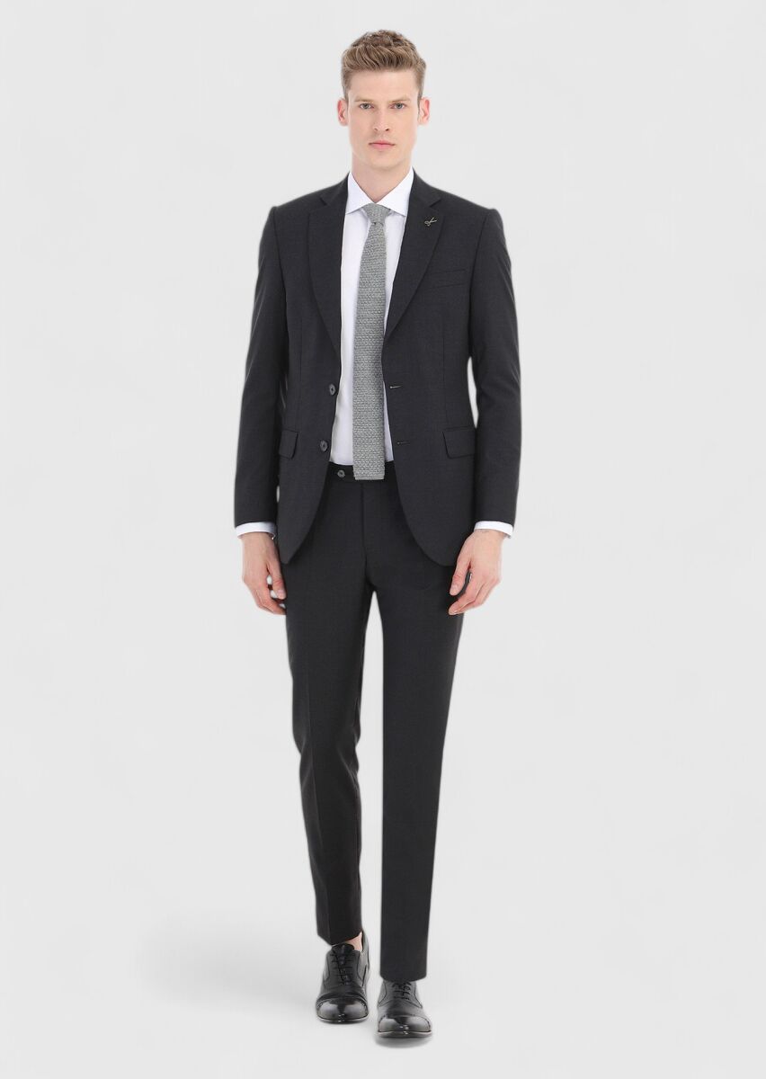 Antrasit Çizgili Thin&taller Slim Fit %100 Yün Takım Elbise - 1