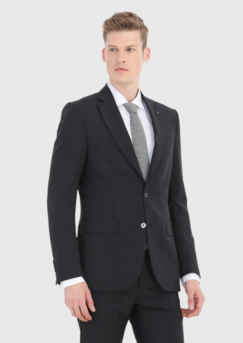 Antrasit Çizgili Thin&taller Slim Fit %100 Yün Takım Elbise - 2