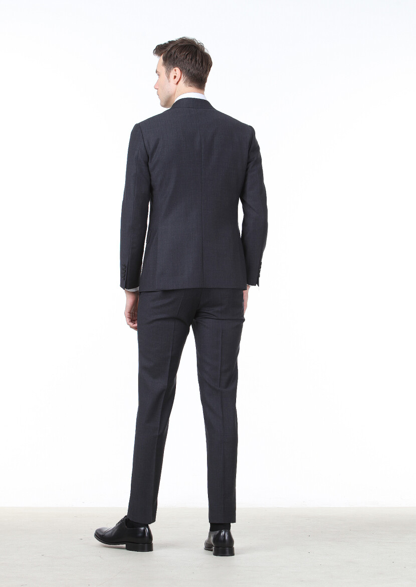 Antrasit Çizgili Zeroweight Slim Fit %100 Yün Takım Elbise - 4