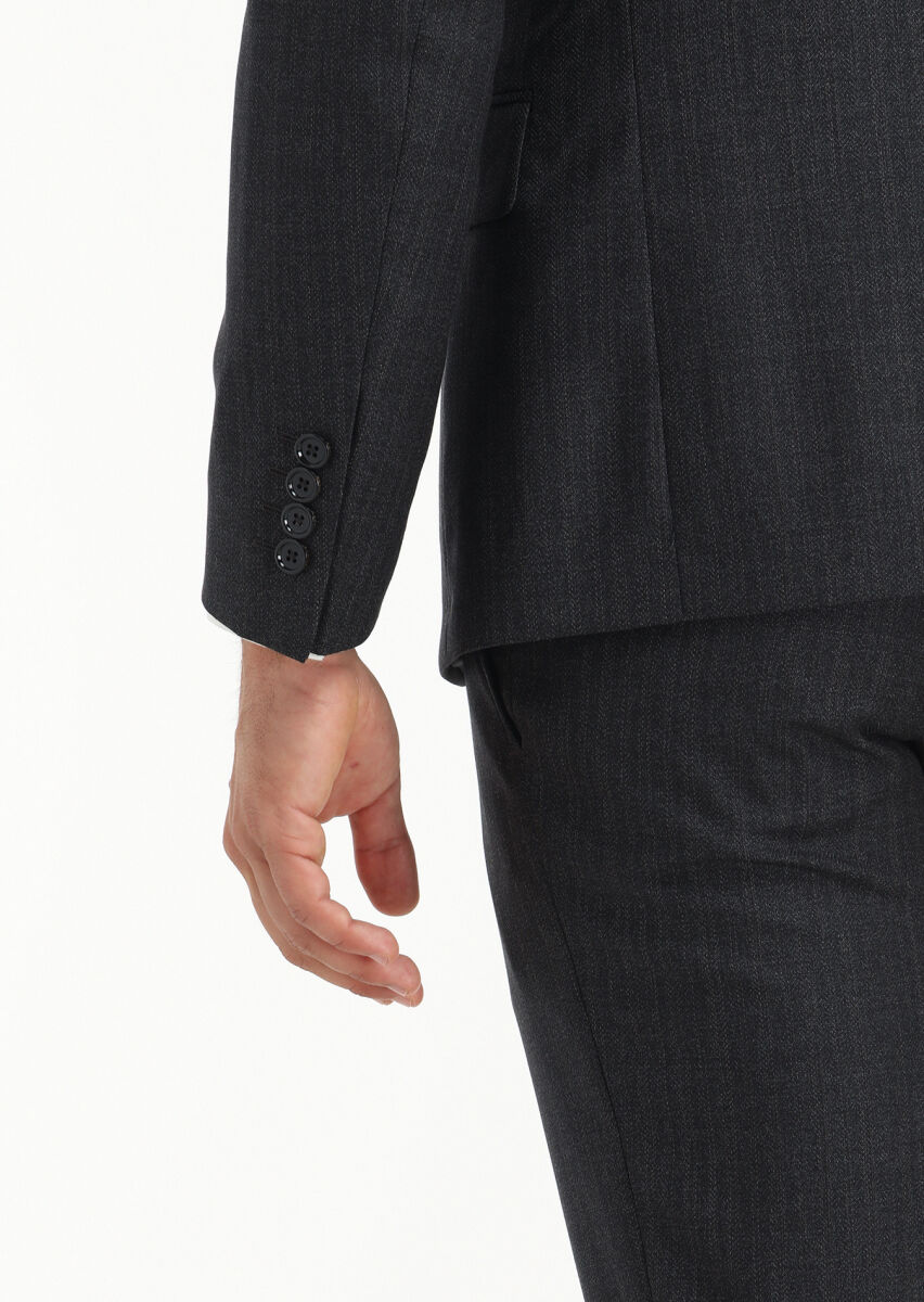 Antrasit Çizgili Zeroweight Slim Fit %100 Yün Takım Elbise - 6