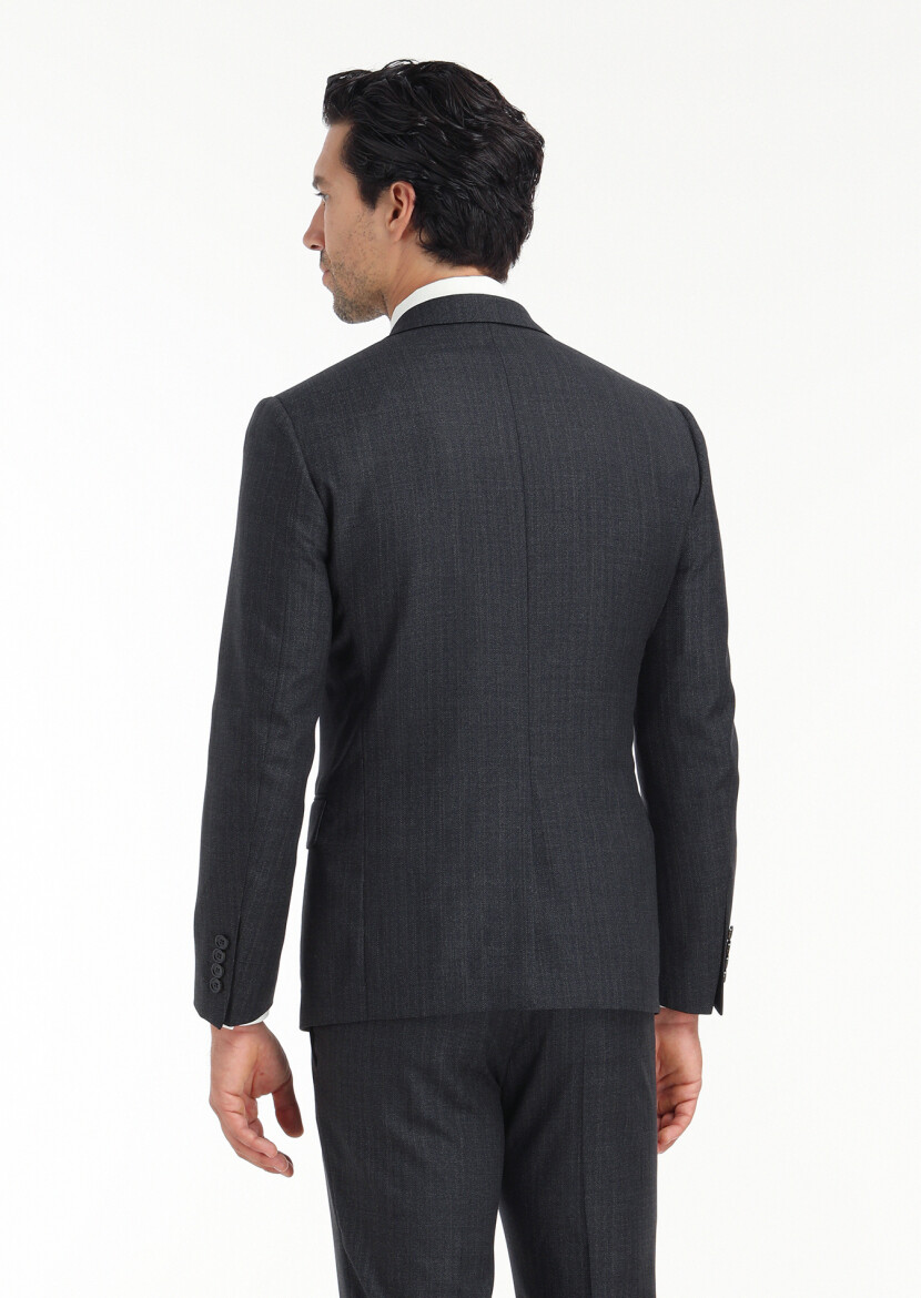 Antrasit Çizgili Zeroweight Slim Fit %100 Yün Takım Elbise - 7