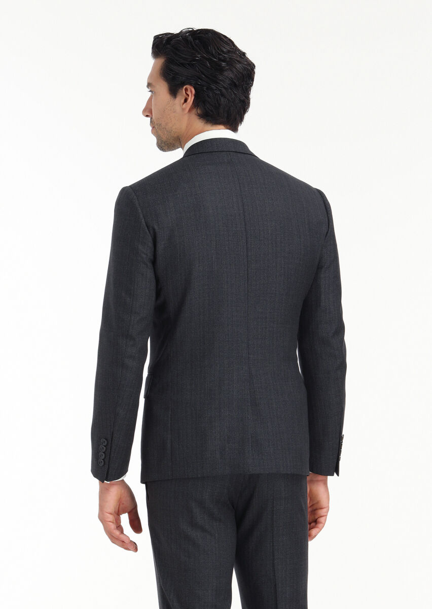 Antrasit Çizgili Zeroweight Slim Fit %100 Yün Takım Elbise - 7